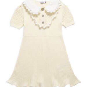 Self-Portrait Pointelle Cream Knit Dress, Ivory 5-6